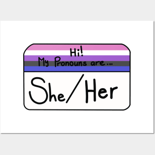 Hi my pronouns are - she her - genderfluid pride Posters and Art